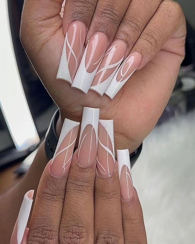 15. Sculpted French with White Ribbon Lines - white french nail ideas