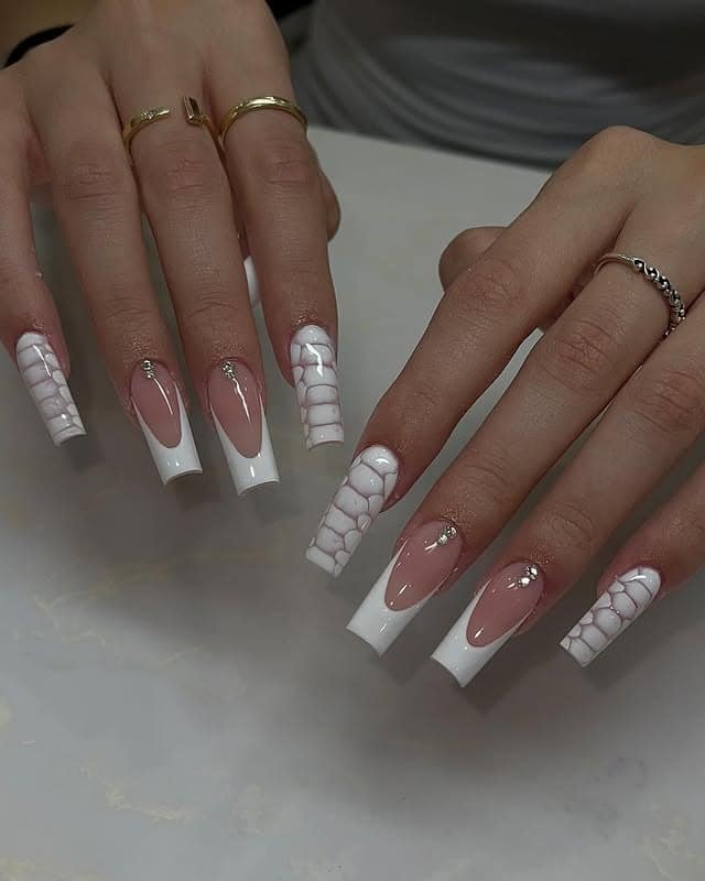 19. Square French with White Knit Texture - white french nail ideas