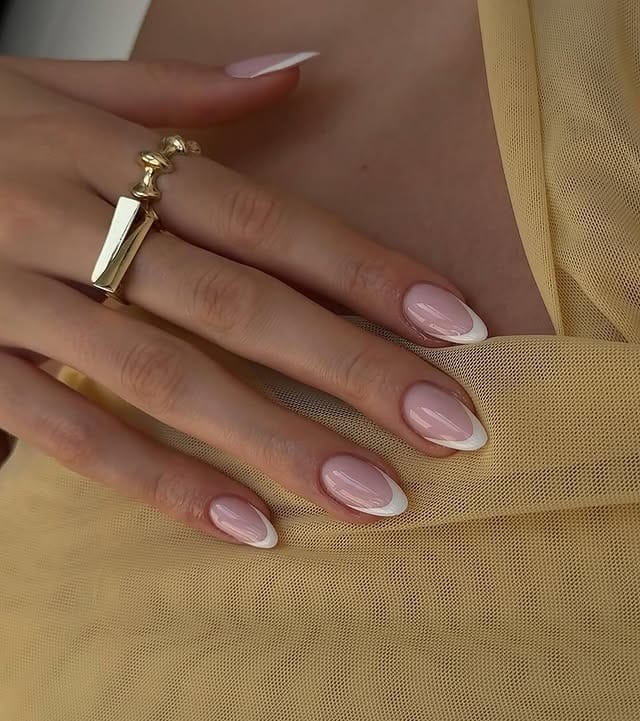21. Almond French Elegance in Soft Pink and White - white french nail ideas