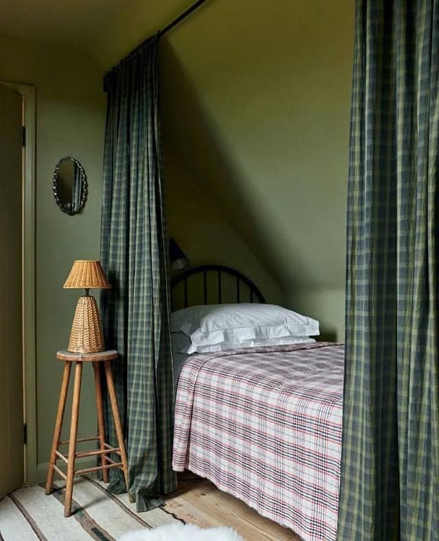 2. Cozy Alcove in Deep Green Tones - greenery bedroom ideas