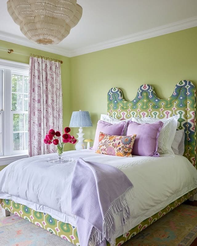 9. Bright Lime Bedroom With Playful Pastels - greenery bedroom ideas