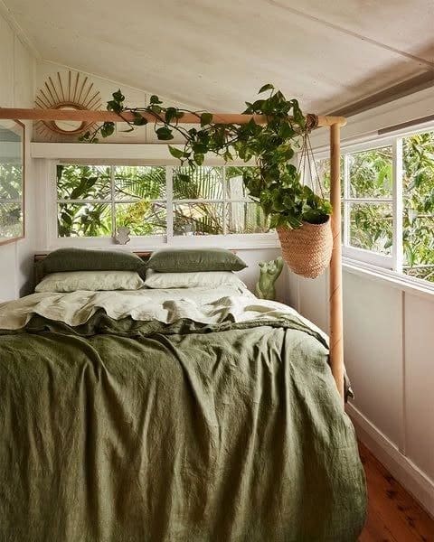 20. Compact Window Bedroom With Botanical Texture - greenery bedroom ideas