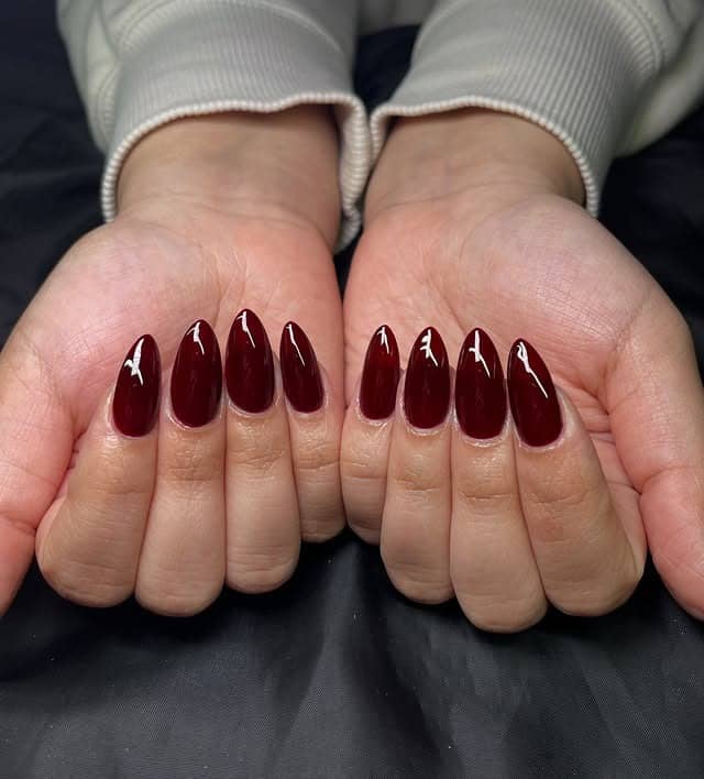 1. Deep Wine Almond Shine - wine color nail ideas