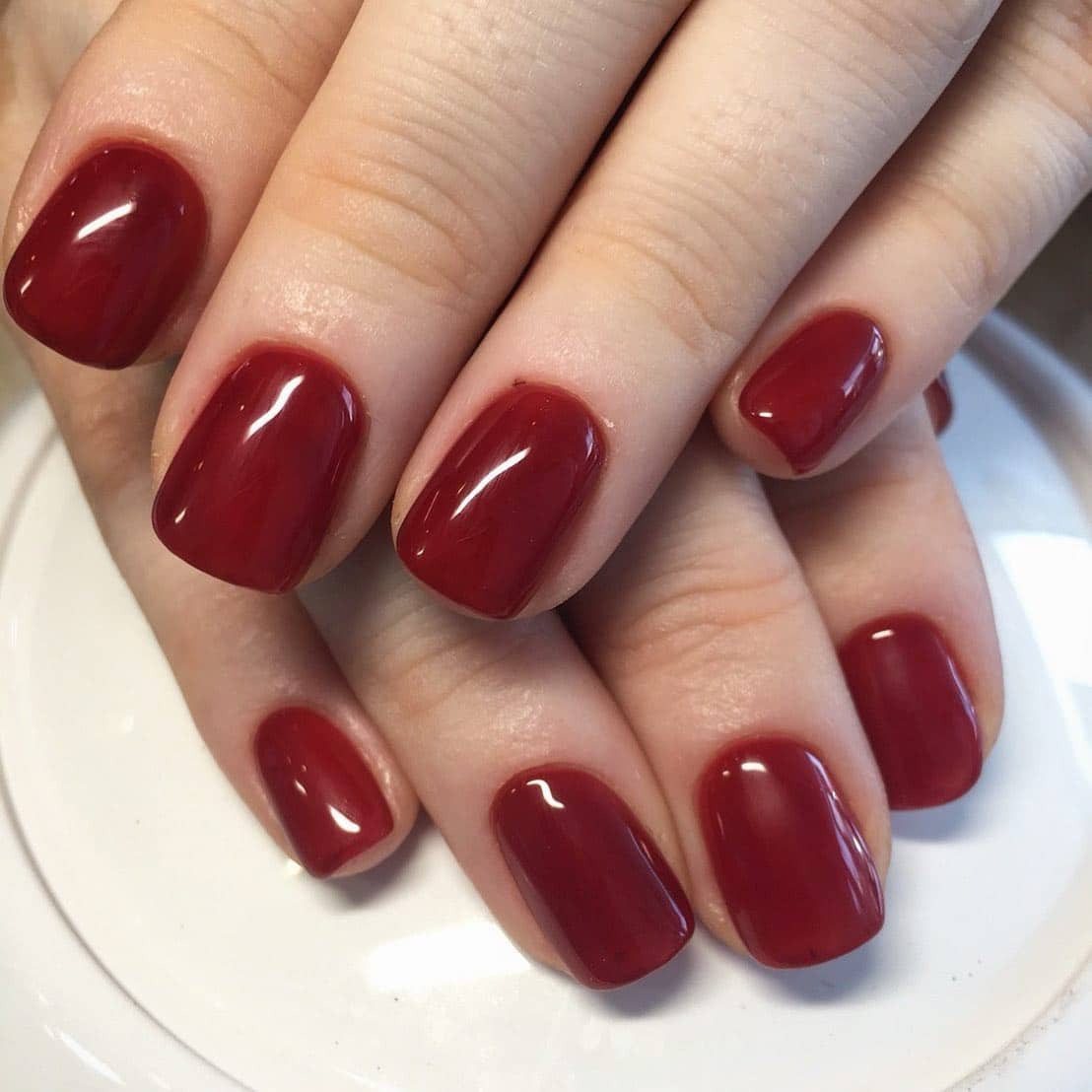 2. Classic Wine Short Gloss - wine color nail ideas