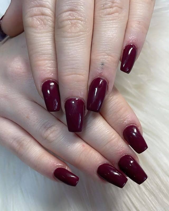 6. Structured Wine Square Set - wine color nail ideas