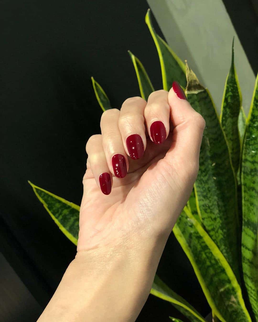 7. Natural Wine Oval Glow - wine color nail ideas