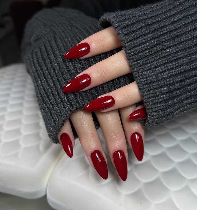 12. Deep Wine Almond Gloss - wine color nail ideas