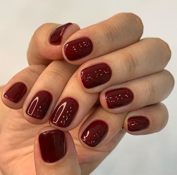 20. Short Classic Wine Shine - wine color nail ideas