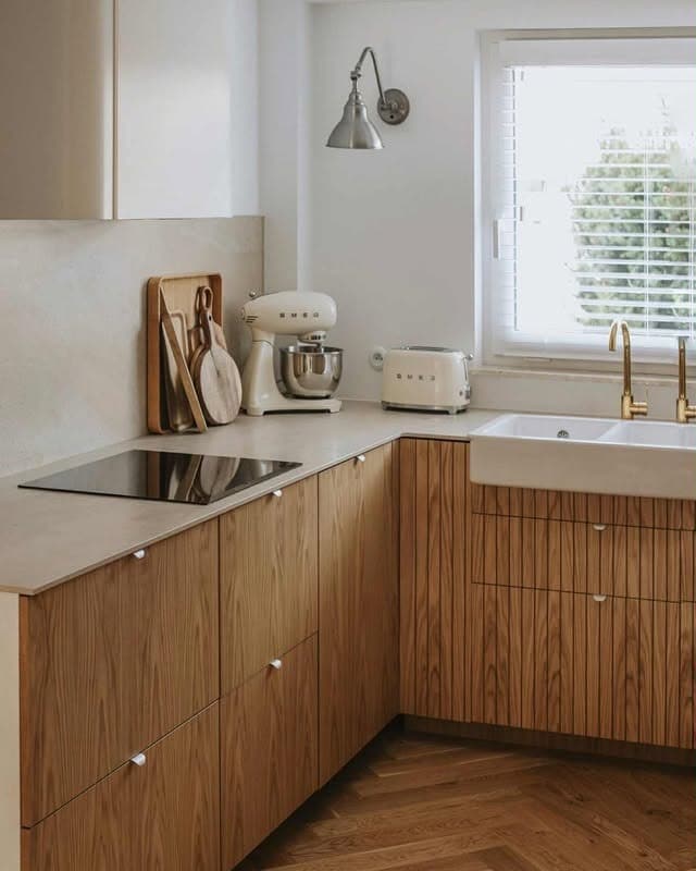 3. Scandinavian-Inspired Wood Kitchen With Light Stone - wooden kitchen ideas