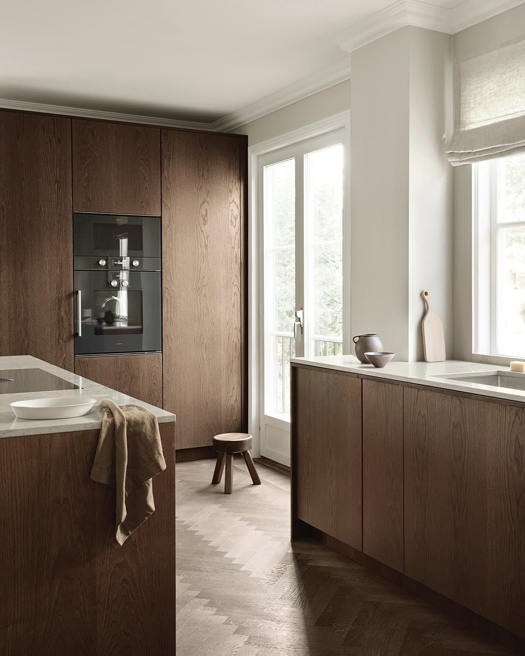 6. Refined Walnut Kitchen With Subtle Modern Lines - wooden kitchen ideas