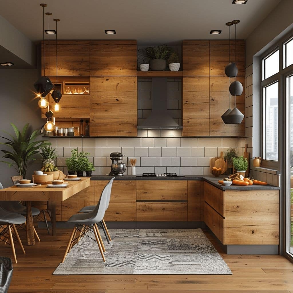 11. Warm Contemporary Wood Kitchen With Soft Grey Accents - wooden kitchen ideas