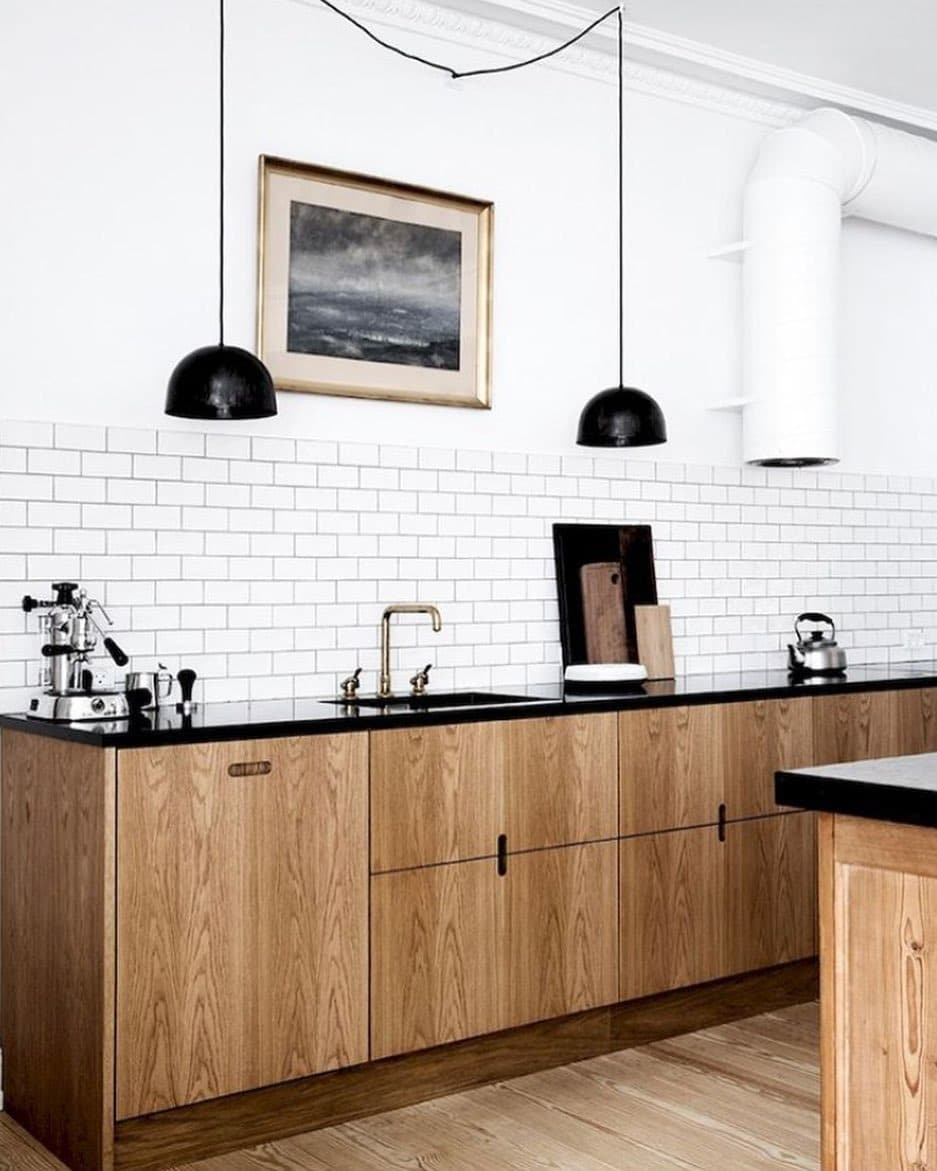16. Clean Scandinavian Wood Kitchen With Black Accents - wooden kitchen ideas
