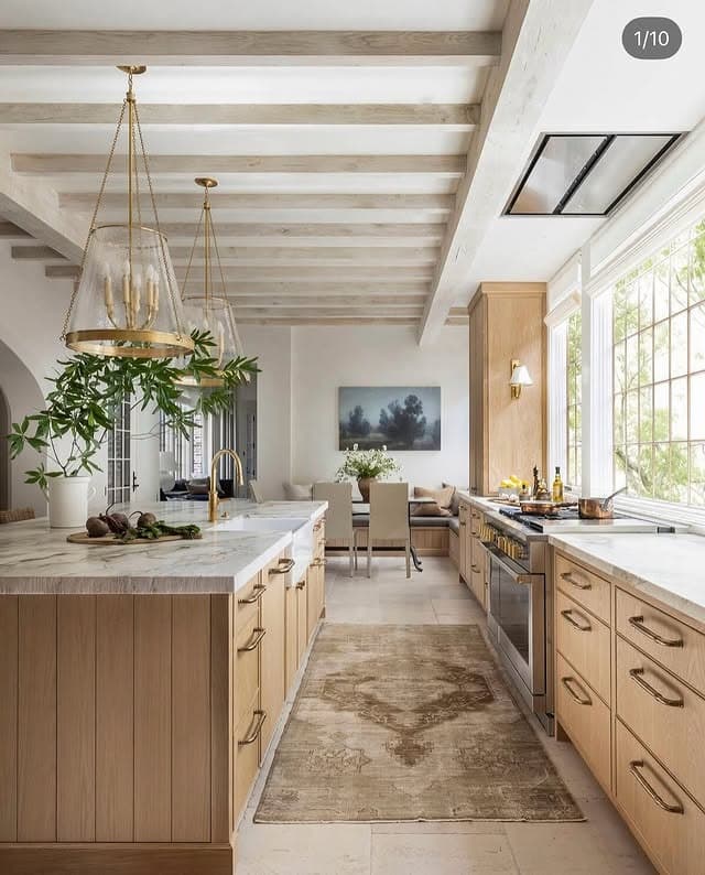 20. Elegant Light Wood Kitchen With Soft Gold Fixtures - wooden kitchen ideas