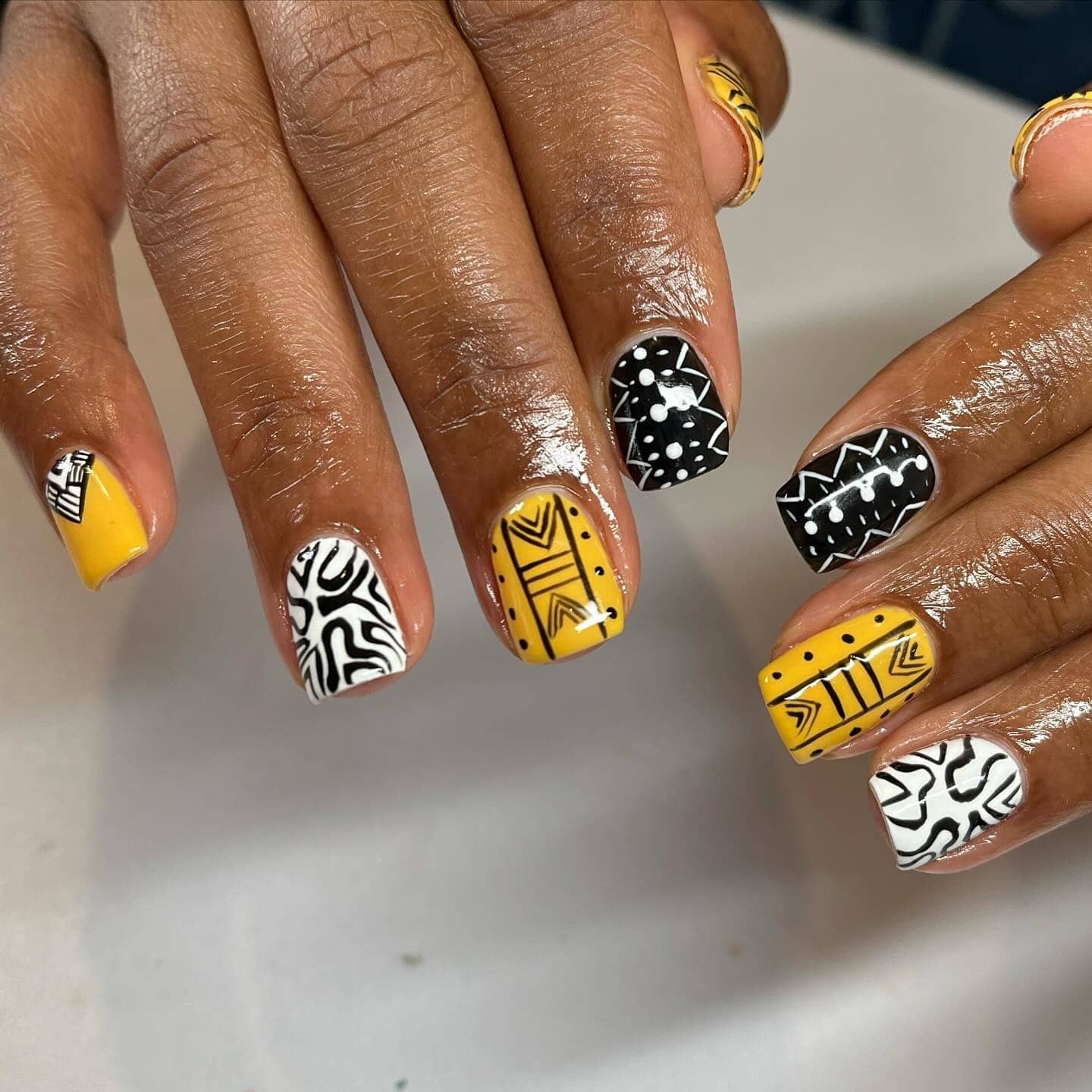 4. Yellow & Black Mudcloth Geometry - african nail ideas