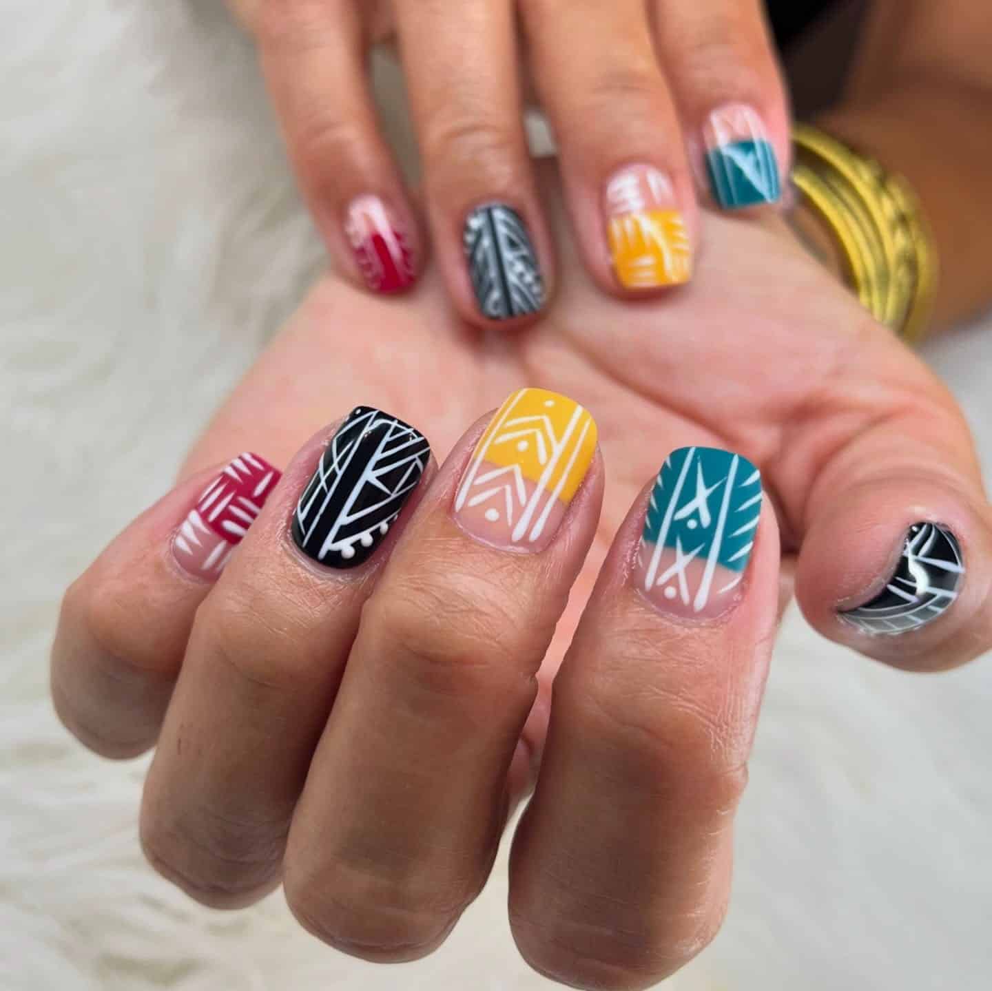5. Multicolor Tribal Striping Set - african nail ideas