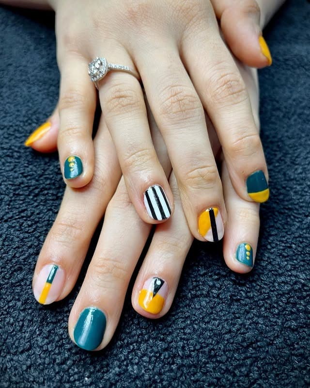 6. Teal & Mustard Graphic Minimalism - african nail ideas