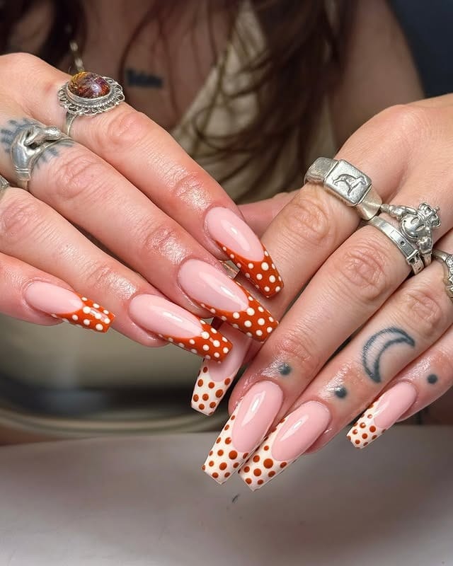 19. Rust Dot French Square Tips - african nail ideas