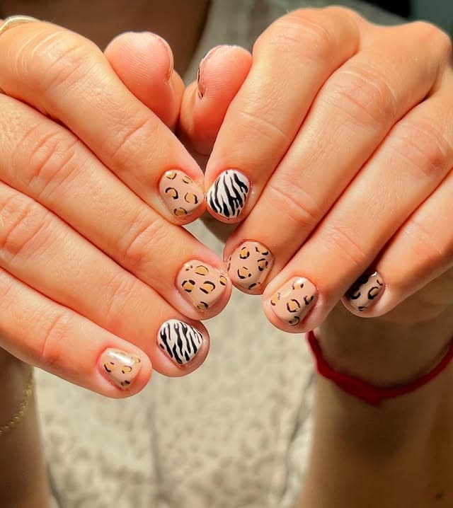 20. Soft Safari Mix on Short Nails - african nail ideas