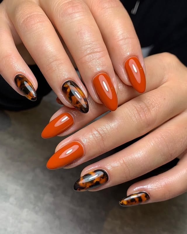 21. Terracotta Gloss With Tortoise Detail - african nail ideas