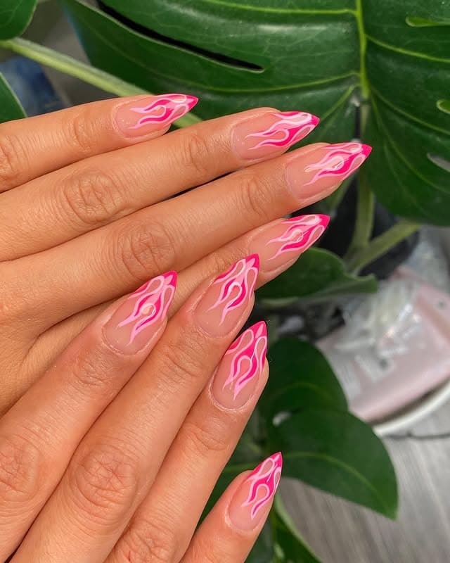 5. Pink Flame Almond French Tips - almond french tip nail ideas