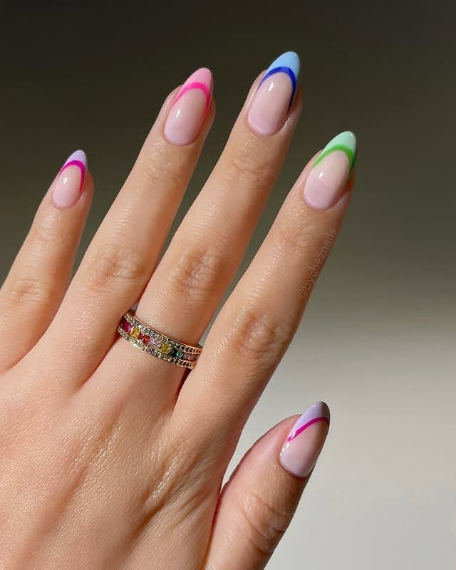 6. Vibrant Two-Tone Almond French Tips - almond french tip nail ideas