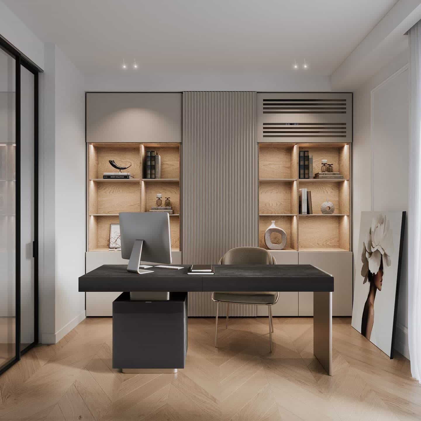 1. Soft Neutrals With Sculpted Minimalism - home office ideas for women