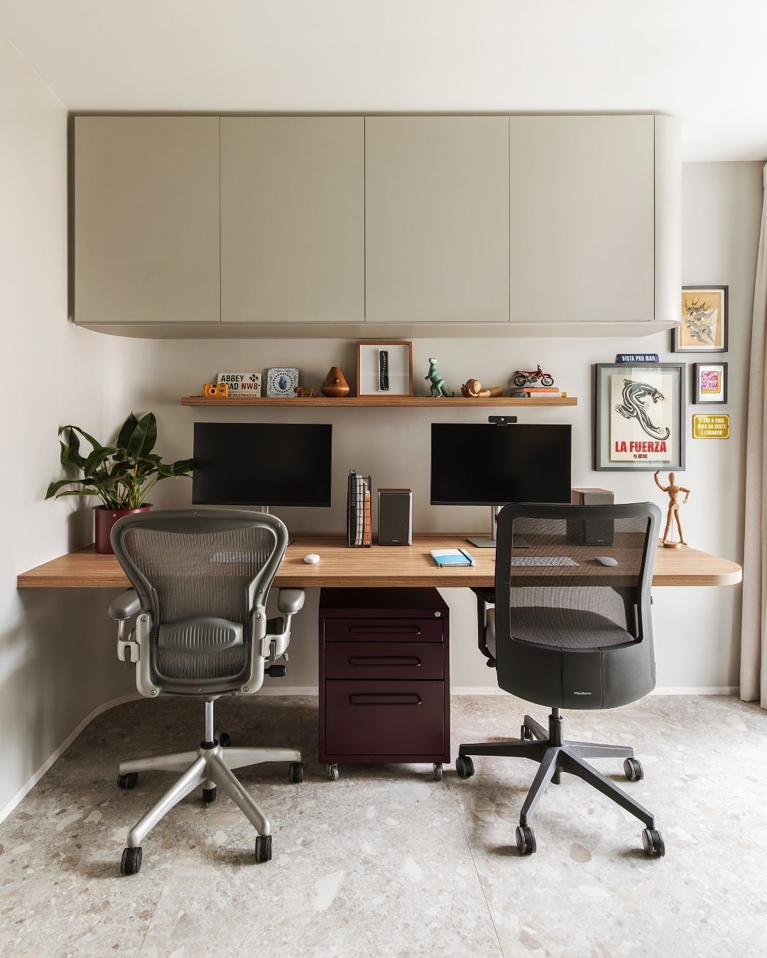 13. Dual Workstation in Soft Taupe and Natural Wood - home office ideas for women