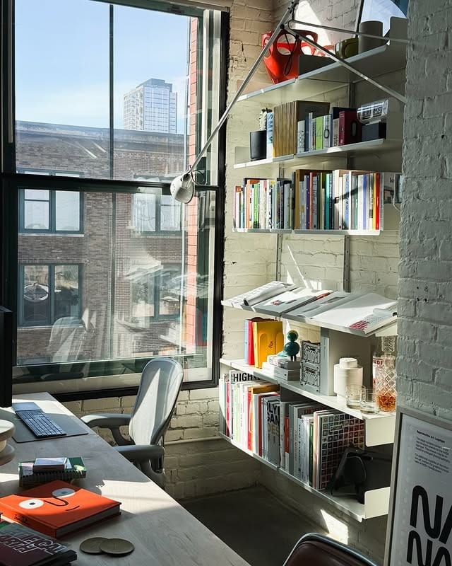 15. Sunlit Loft Office With White Shelving - home office ideas for women