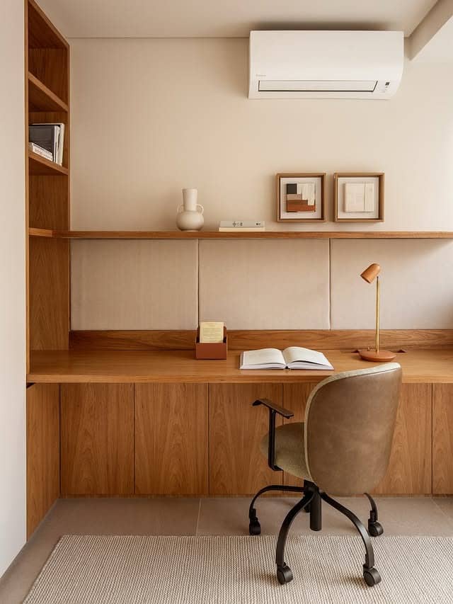 19. Warm Minimalist Office With Camel and Cream Tones - home office ideas for women