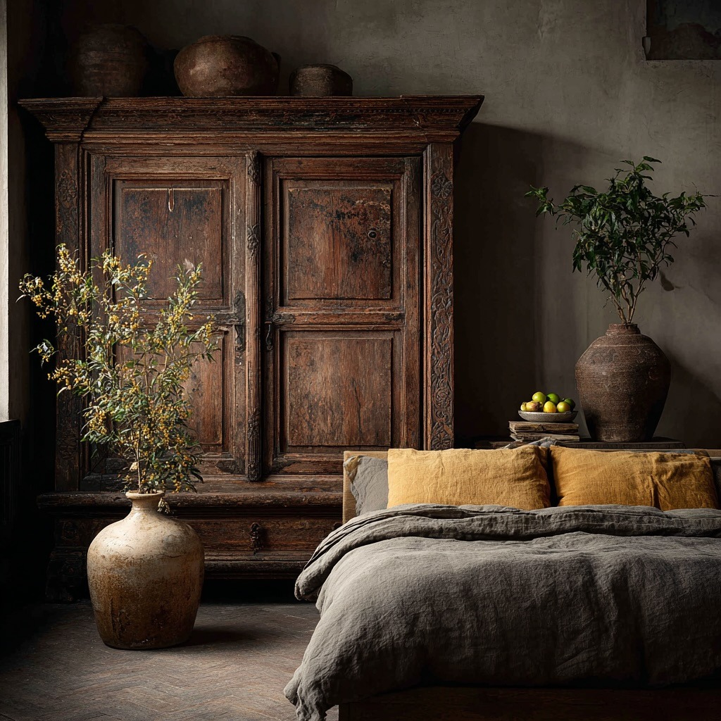 14. Rustic Espresso Bedroom with Antique Character - black and brown bedroom ideas