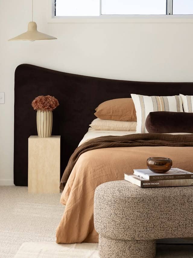 21. Soft Cocoa Minimalism with Sculpted Lines - black and brown bedroom ideas