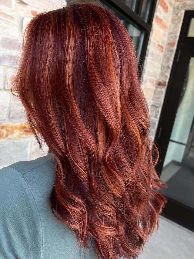 9. Deep Scarlet-Copper Contrast - Copper Hair with Highlights