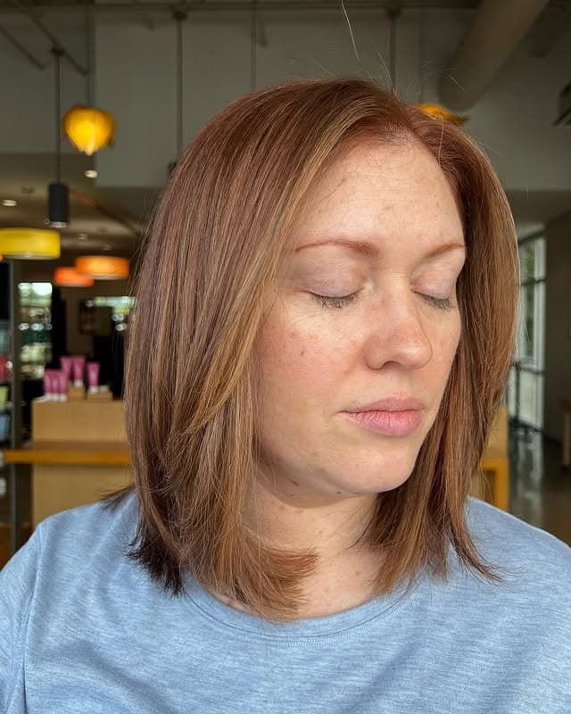 12. Subtle Copper Layered Lob - Copper Hair with Highlights