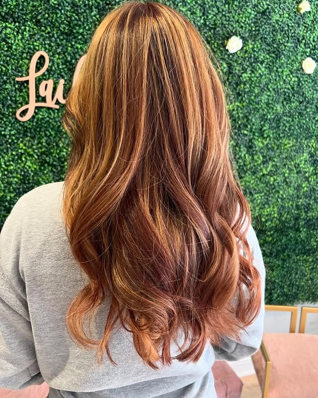 16. Caramel-Copper Curved Layers - Copper Hair with Highlights