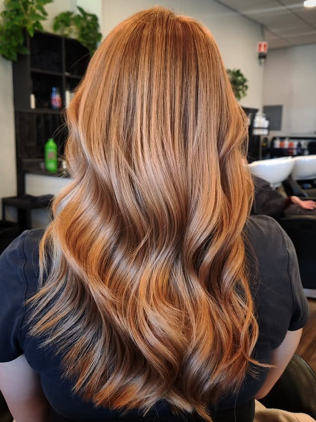 20. Buttery Copper Balayage Waves - Copper Hair with Highlights