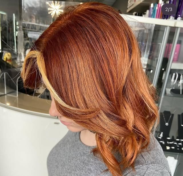 21. Fiery Copper Waves with Platinum Face-Frame - Copper Hair with Highlights