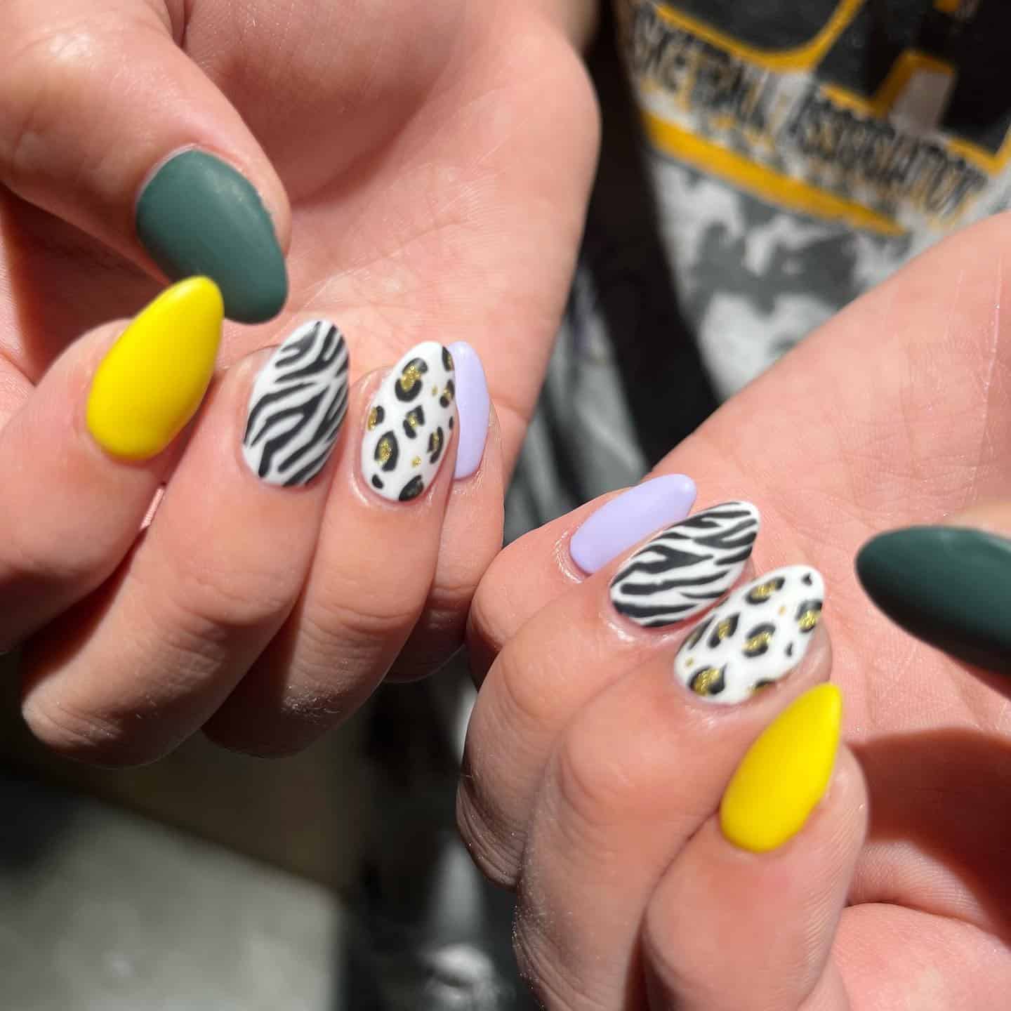 3. Wild Safari Mix With Color Pops - animal nail ideas