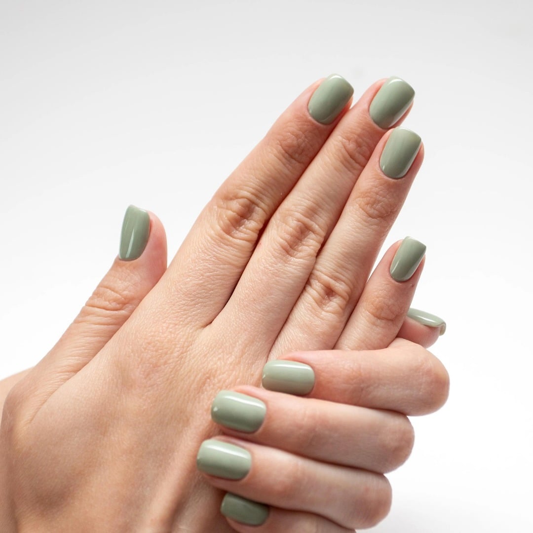 12. Soft Sage Short Square Nails - army green nail ideas