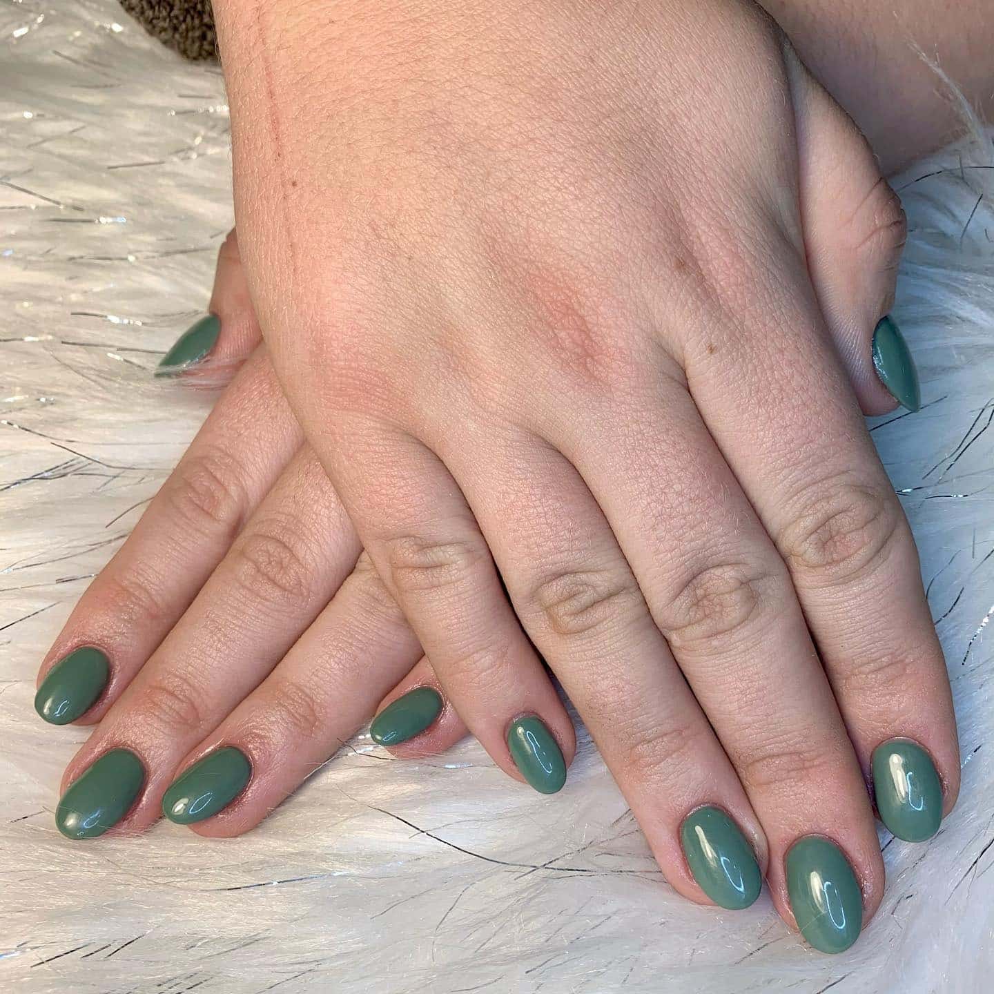 13. Teal-Green Almond Simplicity - army green nail ideas