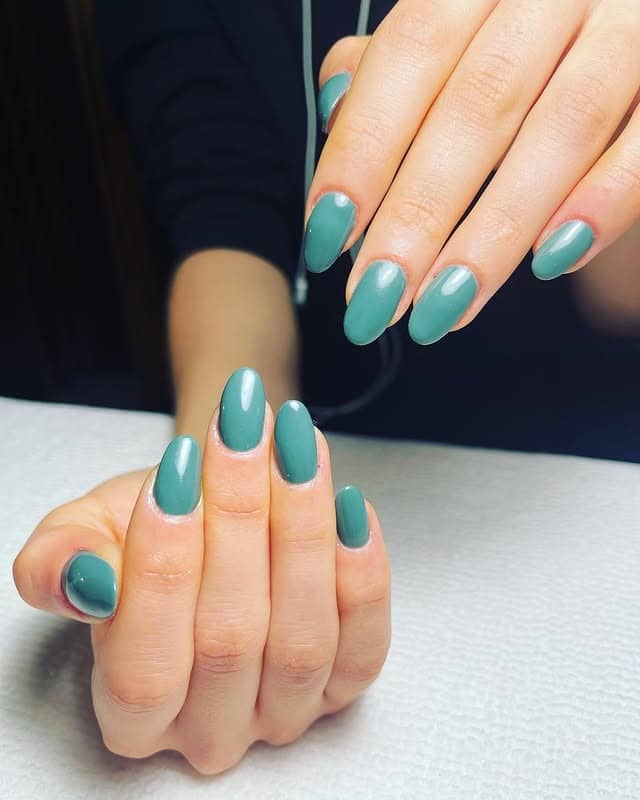 14. Muted Green Almond Nails - army green nail ideas