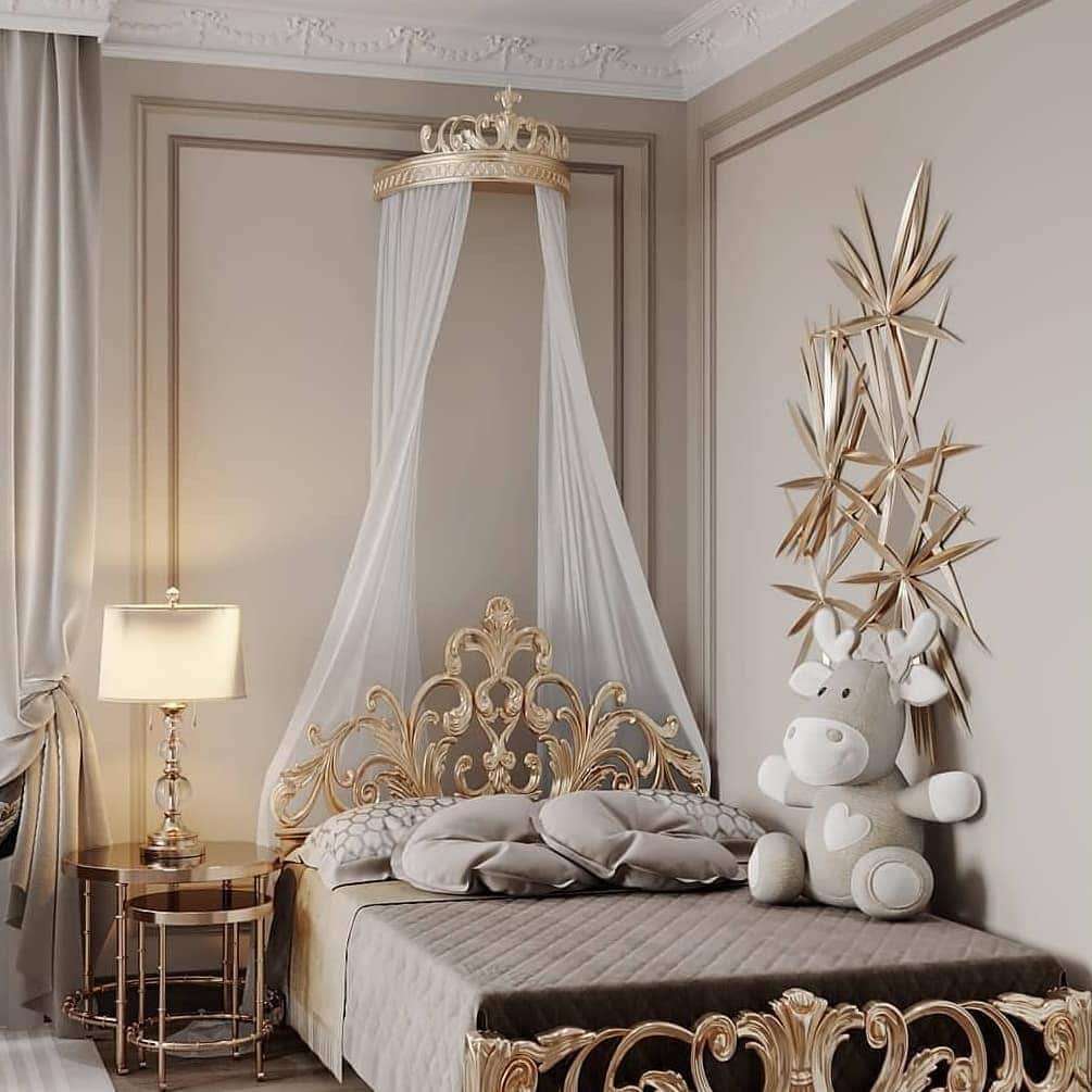5. Fairytale Gold Filigree Haven for Kids - royal bedroom ideas