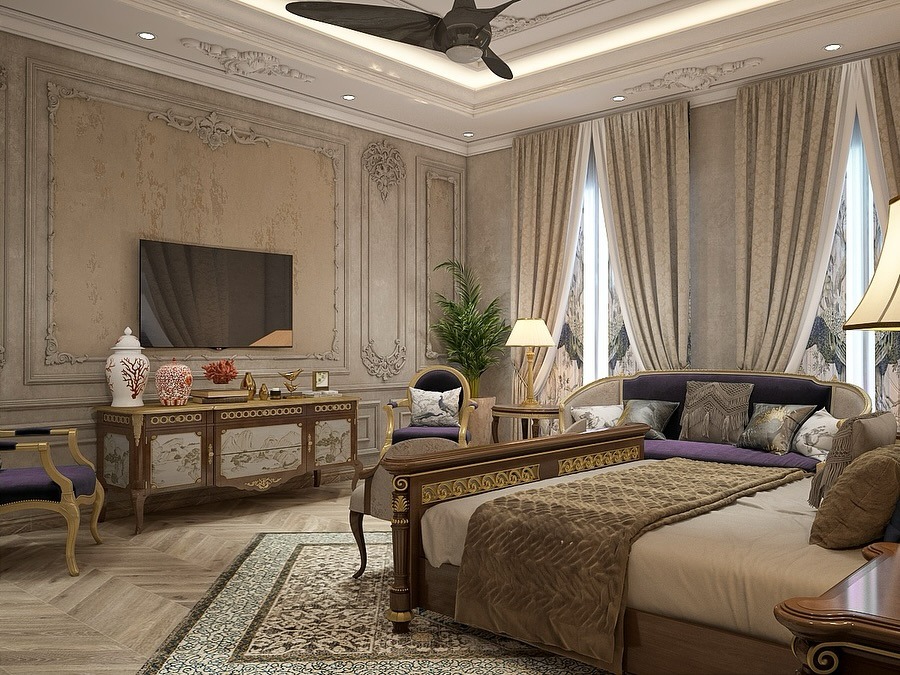 14. Antique Taupe and Gold Manor Suite - royal bedroom ideas