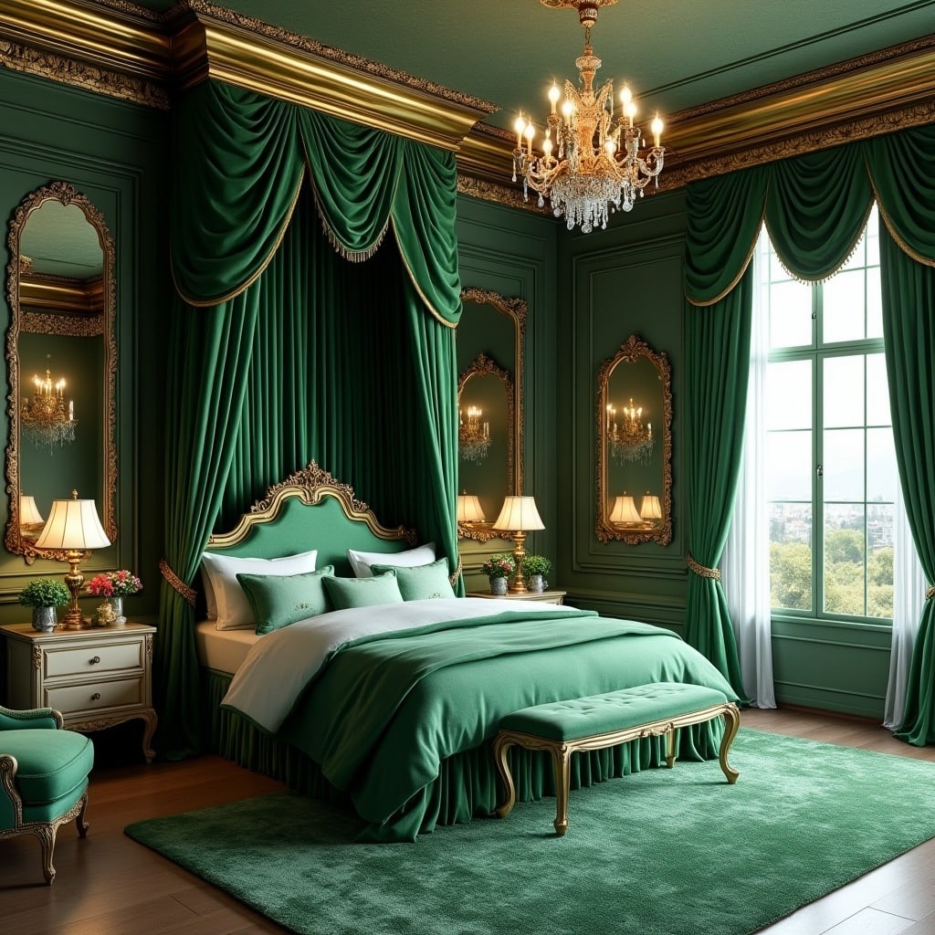 20. Emerald and Gold Palace Chamber - royal bedroom ideas