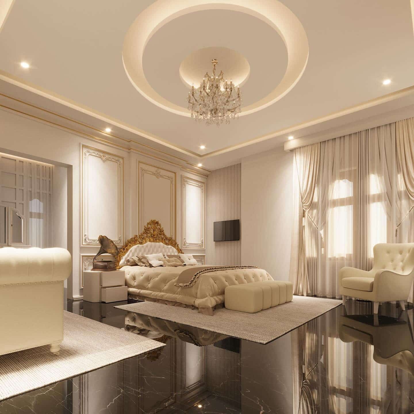 22. Cream and Gold Palace Minimalist Grandeur - royal bedroom ideas