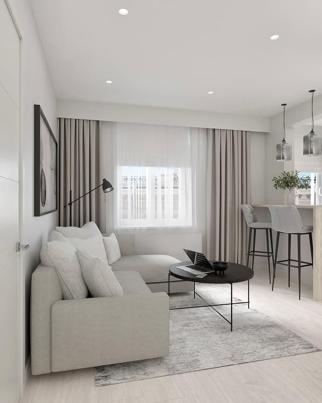 11. Soft Neutrals With Streamlined Black Accents - grey, black and white living room ideas