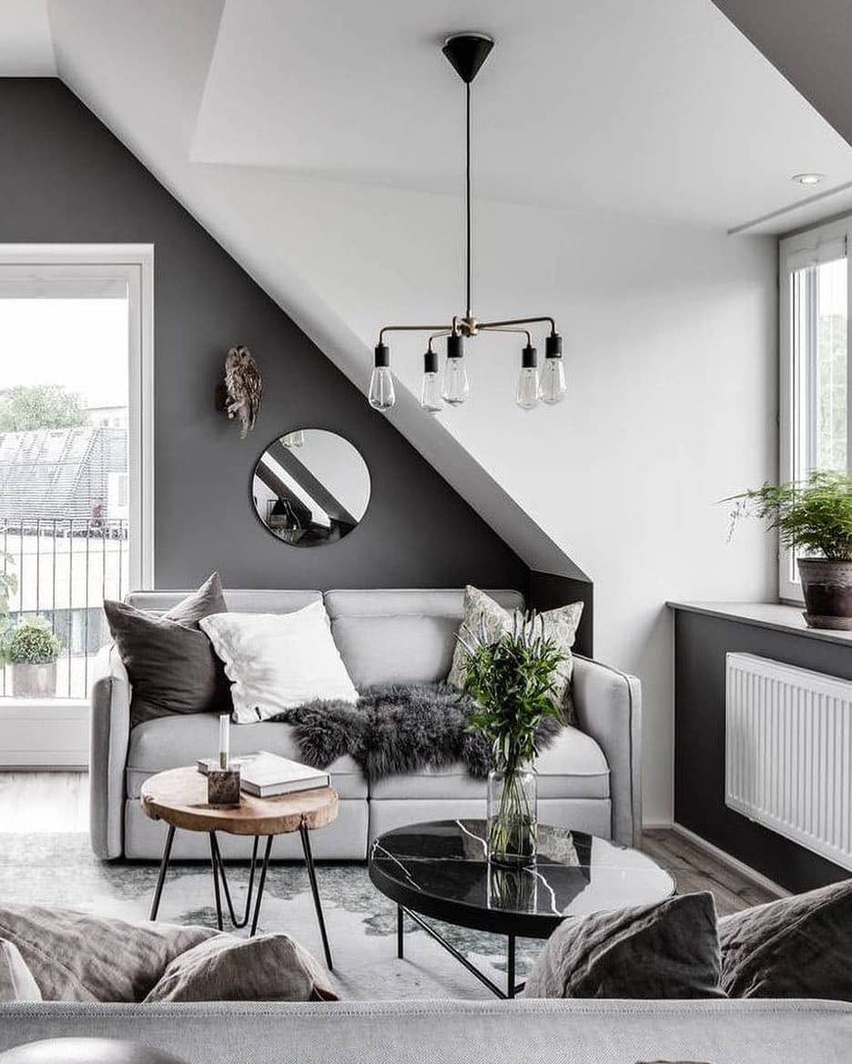 16. Light Grey Seating With Architectural Angles - grey, black and white living room ideas