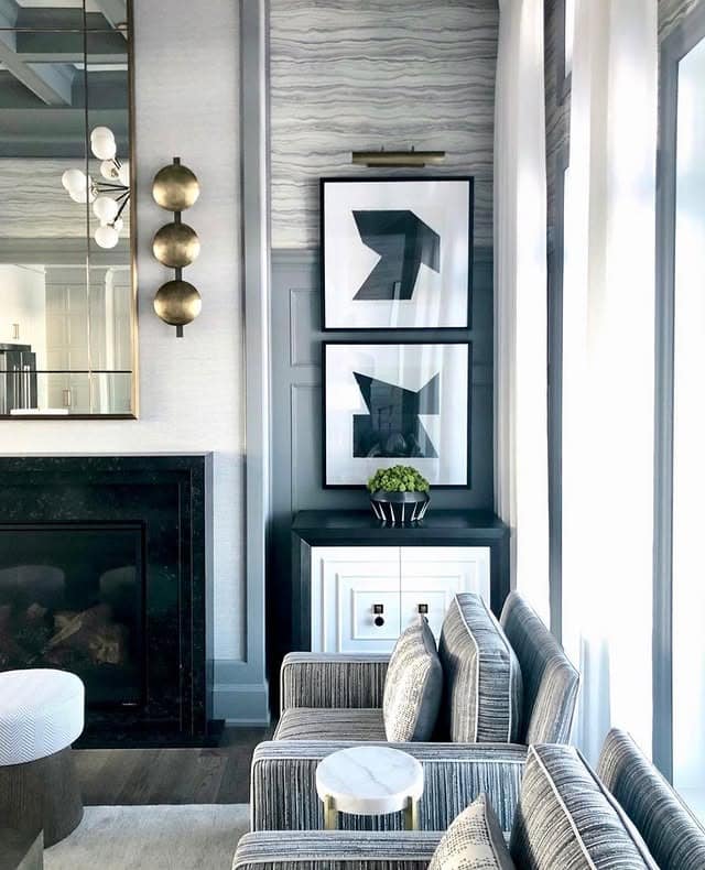 17. Graphic Modern Black and White With Metallic Detail - grey, black and white living room ideas