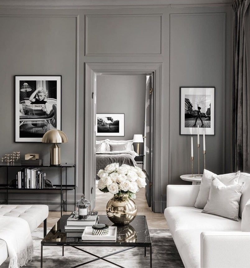 19. Full Grey Enclosure With White Seating Contrast - grey, black and white living room ideas