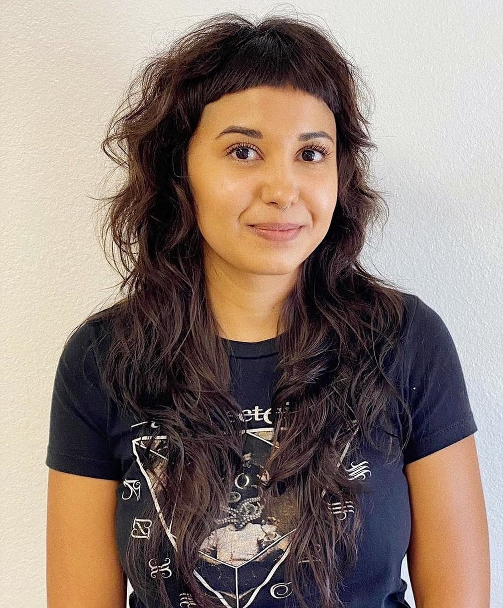 3. Textured Jet Brown Shag with Micro Fringe - Long Shag Hairstyles