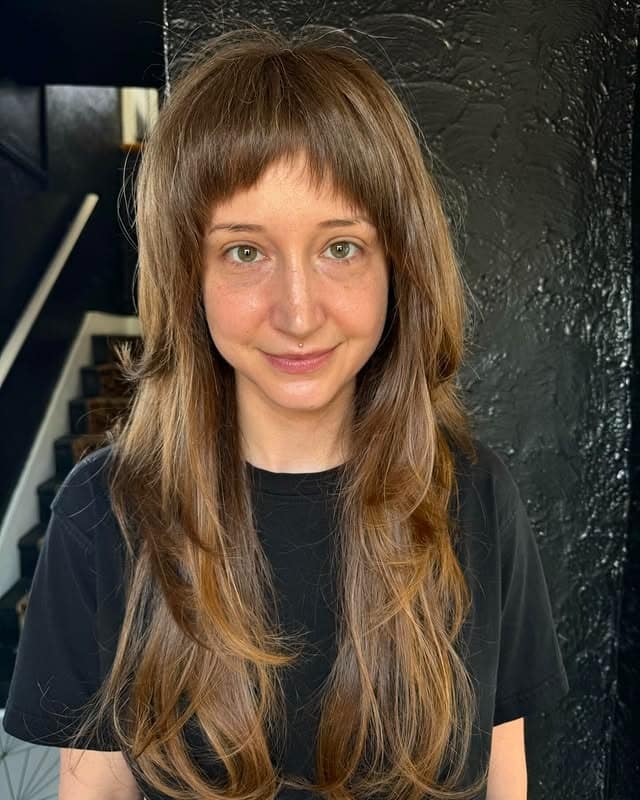 6. Long Chestnut Shag with Soft Fringe - Long Shag Hairstyles